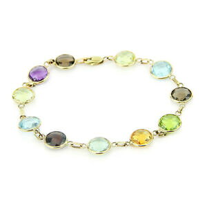 yzlbNX@14kCF[S[h8C`Jbg14k yellow gold round shape fancy cut gemstones bracelet 8 inches