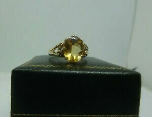 �y���������z�l�b�N���X�@���B���e�[�W�\���b�h�S�[���h�V�g���������Ovintage 14ct 14k solid gold 2ct citrine ring m