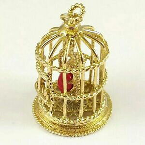 �y���������z�l�b�N���X�@�P�[�W�S�[���h�I�E��quality 9ct gold parrot in a bird cage charm full british hallmark