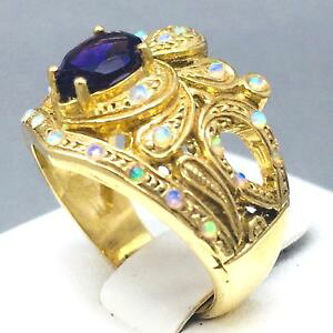yzlbNX@CG[S[h×AWXghXOTCYIp[stunning 9ct yellow gold *amethyst amp; opal* one for mum dress ring size n 1737