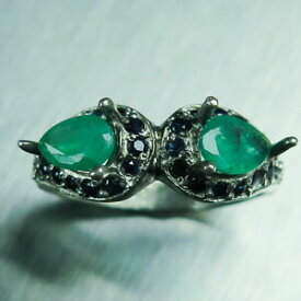 【送料無料】ネックレス　エメラルドカットスターリングシルバーサファイアnatural emerald pear cut amp; blue sapphires sterling 925 silver engagement ring