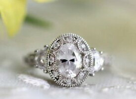 【送料無料】ネックレス　アンティークオーバルホワイトゴールド226 ct antique moissanite oval cut engagement wedding ring in 9k white gold