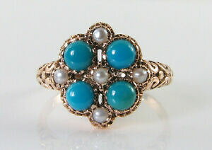 yzlbNX@[YS[hyV^[RCYp[NX^A[fRCOlarge 9k 9ct rose gold persian turquoise pearl cluster art deco ins ring free sz