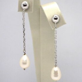 【送料無料】ネックレス　イヤリングホワイトゴールドドロップチェーンホワイトパールドロップdrop earrings white gold 18k chain, oval, white pearl drop 8 mm
