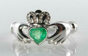 �y���������z�l�b�N���X�@classic 9k9ct white gold claddagh emerald heart artdeco ins ring free resizeclassic 9k 9ct white gold claddagh emerald hea