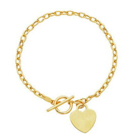 【送料無料】ネックレス　イエローゴールドチェーンオーバルリンクハートブレスレット14k yellow gold chain oval link heart bracelet, 750