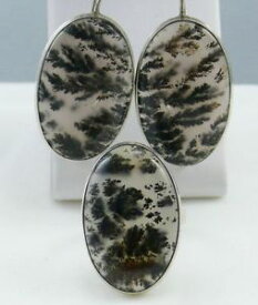 【送料無料】ネックレス　コケイヤリングリングシルバーロシアdendritic moss agate earrings and ring, silver, russia