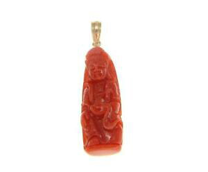 �y���������z�l�b�N���X�@�y���_���gk�C�G���[�S�[���hgenuine natural red coral kwan yin pendant 14k yellow gold