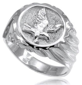 【送料無料】ネックレス　ソリッドホワイトゴールドアメリカンイーグルメンズリング14k solid white gold american eagle mens ring