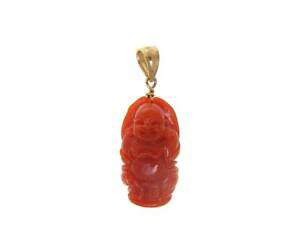 �y���������z�l�b�N���X�@�n�b�s�[�u�b�_�y���_���gk�C�G���[�S�[���hgenuine natural red coral happy buddha pendant 14k yellow gold