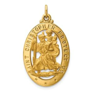 yzlbNX@CG[S[hTeZgNXgt@[_y_g14k yellow gold satin amp; polished st christopher protect us oval medal pendant