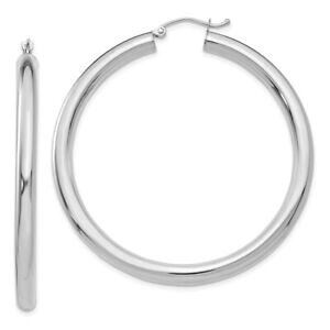 �y���������z�l�b�N���X�@14k�z���C�g�S�[���h4mm�`���[�u�C�A�����O14k white gold polished 4mm lightweight tube hoop earrings for ladies