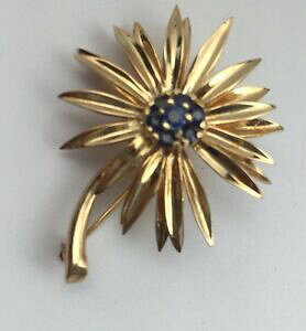 yzlbNX@re[WnhChkCG[S[hTt@CAfCW[t[XJ[tsu[`Ovintage handmade 14k yellow gold sapphire daisy flower scarf pin brooch 8 gr