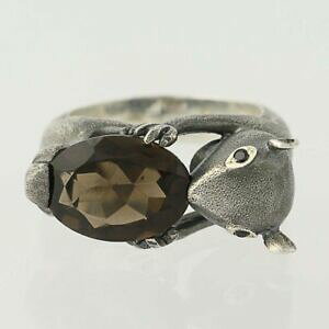yzlbNX@{OXX[L[NH[cX^[OVo[TCY handmade bora ring squirrel smoky quartz sterling silver size 8 14 chunky