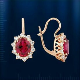 【送料無料】ネックレス　ラボルビーイヤリングロシアソリッドゴールドローズスタンプoval lab ruby, cz earrings russian solid rose gold 585 14ct nwt stamped
