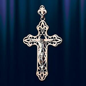�y���������z�l�b�N���X�@���V�A�\���b�h�S�[���h�N���X�y���_���g��russian solid rose gold 585 14k cross pendant nwt very beautiful 68��34mm