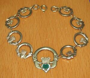 �y���������z�l�b�N���X�@�C�G���[�S�[���h�b�h�N���_�u���X���b�gsecondhand 9ct yellow gold claddagh gem set bracelet 19cm