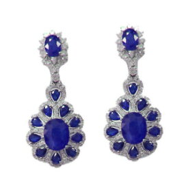 【送料無料】ネックレス　サファイアスターリングシルバーイヤリングprecious gemstones blue sapphire oval long earrings with 925 sterling silver
