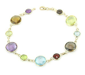 �y���������z�l�b�N���X�@�C�G���[�S�[���h�u���X���b�g�C���`14k yellow gold bracelet with round shaped multicolored gemstones 75 inches