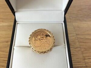 �y���������z�l�b�N���X�@�S�[���h�n�[�t�\�u���������O�T�C�Y9ct gold half sovereign ring size m