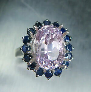 yzlbNX@sNTt@CAX^[OVo[O570cts natural pink kunzite spodumene amp; sapphires 925 sterling silver ring