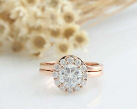 【送料無料】ネックレス　ラウンドローズゴールドハローセットカット142 tcw round cut halo bridal engagement ring set in rose gold for women