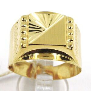 �y���������z�l�b�N���X�@�C�G���[�S�[���h�����O�����Y�T�e���C�^���Ayellow gold ring 750 18k, mens, square, satin finish pounded, italy made