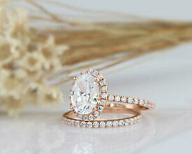 【送料無料】ネックレス　ハローウェディングローズゴールドリング160 tcw oval cut halo wedding engagement ring set in rose gold for women