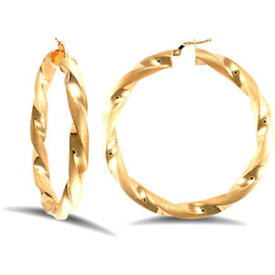 【送料無料】ネックレス　レディースゴールドサテンツイストフープイヤリングladies 9ct gold frosted satin chunky twist 6mm hoop earrings 60mm