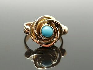 �y���������z�l�b�N���X�@�A���e�B�[�N�^�[�R�C�Y�m�b�g�v���~�X�����O�C�G���[�S�[���h�T�C�Yrare antique turquoise lovers knot promise ring 18ct yellow gold size o 12