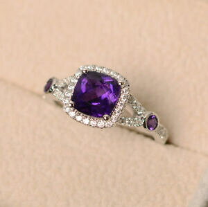 yzlbNX@NbVJbgAWXgO\bhkzCgS[hOTCYcushion cut amethyst 190 ct gemstone rings solid 14k white gold ring size n m o