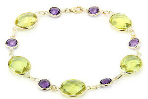 yzlbNX@AWXggp[Y85C`14kCF[S[h14k yellow gold bracelet with amethyst and lemon topaz gemstones 85 inches