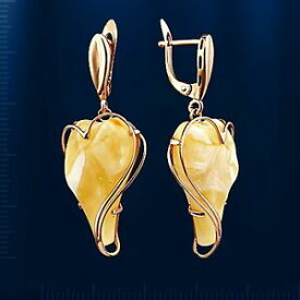 【送料無料】ネックレス　ローズゴールドオレンジイヤリングхrose gold 14k 585 baltik amber dangle earrings 45х18 mm nwt stunning 716g