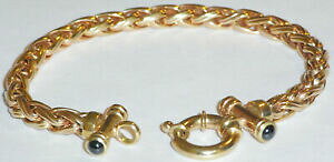 �y���������z�l�b�N���X�@�S�[���h�c�C�X�g�����N�u���X���b�g�C���`�O����9ct gold twist link bracelet with cabachon tbar ends 8 inches long 21grams