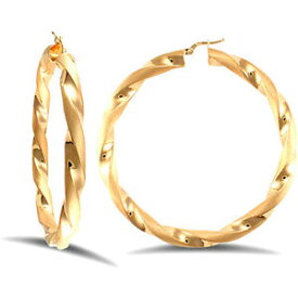 【送料無料】ネックレス　9ctサテン6mmイアリング70mm9ct gold frosted satin chunky twist 6mm hoop earrings 70mm