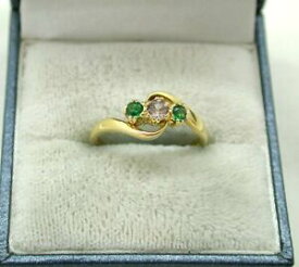 【送料無料】ネックレス　ゴールドピンクトパーズエメラルドリングlovely quality 18ct gold pink topaz and emerald three stone ring