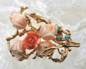 【送料無料】ネックレス　メッキピンターコイズグラムstunning 14k gold pin with carved coral roses and turquoise 162 grams