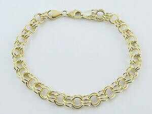 �y���������z�l�b�N���X�@�C�G���[�S�[���h�u���X���b�g�C���`�O����14k yellow gold charm bracelet 8 inches 7 mm 1100 grams