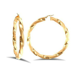 �y���������z�l�b�N���X�@�t�@�b�V�����C�G���[�S�[���h���f�B�[�X�t�[�v�C�������Ofashion 9ct yellow gold womens polished and frost twsit hoop earrings 6418mm