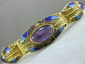 yzlbNX@AWXgGikS[huXbglarge estate amethyst enamel flowers 22k gold 925 bracelet 16mm 750 g135812