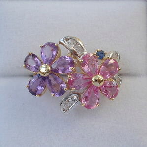 yzlbNX@sNTt@CAS[hO490ct certified natural purple amp; pink sapphire gold ring