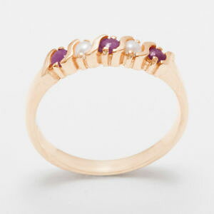 yzlbNX@[YS[hr[OTCY18ct 750 rose gold natural ruby amp; full pearl womens eternity ring sizes j to z