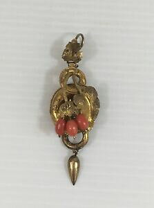 �y���������z�l�b�N���X�@�A���e�B�[�N�S�[���h�y���_���g���b�h�R�[����antique 14ct gold pendant w red coral amp; filigree desgin 26grams