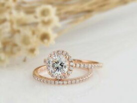 【送料無料】ネックレス　クラシックラウンドカットハローブライダルローズゴールドセット140 tcw classic round cut halo bridal engagement wedding ring set in rose gold