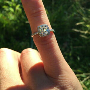 �y���������z�l�b�N���X�@2ct�N�b�V�����J�b�gmoissanite14k�z���C�g�S�[���h2ct cushioncut moissanite halo promise engagement ring 14k real white gold