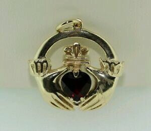 �y���������z�l�b�N���X�@�C�G���[�S�[���h�K�[�l�b�g�b�h�N���_�y���_���g9ct yellow gold garnet claddagh pendant