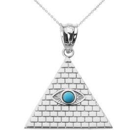 【送料無料】ネックレス　ホワイトゴールドエジプトターコイズペンダントピラミッドwhite gold egyptian pyramid with turquoise evil eye pendant