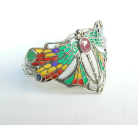 【送料無料】ネックレス　エナメルバタフライブレスレットエメラルドルビーplique a jour enamel butterfly bracelet emerald ruby sterling silver