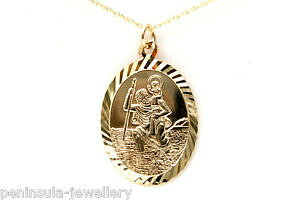 yzlbNX@S[hI[oZgNXgt@[y_g`F[{bNX9ct gold oval st christopher pendant and 18 chain gift boxed hallmarked