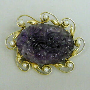 yzlbNX@AeB[NAWXgV[hp[Vo[u[`antique chinese carved amethyst amp; seed pearl silver gilt brooch c1900 123g